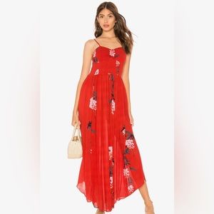 Red Floral Free People Dress | Beau Print Smocked Slipdress